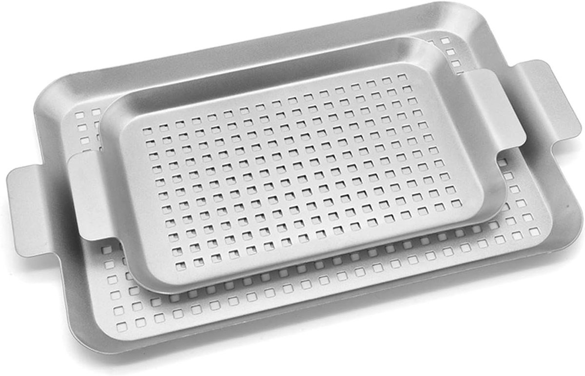 Grill Pan Set BBQ Plaat Buiten Koken Geperforeerd Ontwerp 2 Maten Metaal