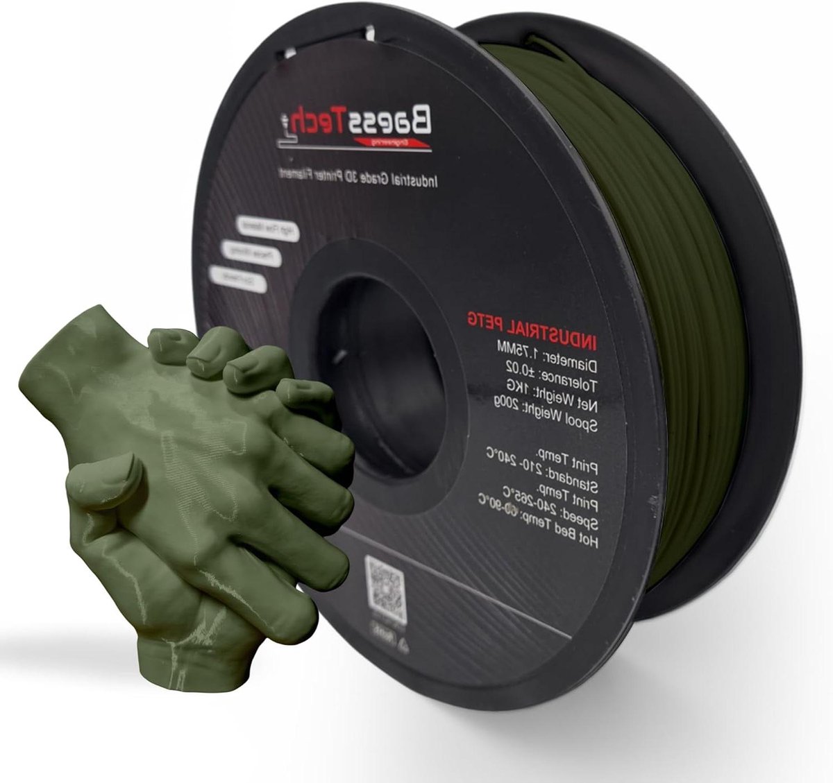 PETG filament - 3D printdraad - Professioneel printen - Hoge afdruksnelheid - 1.75 mm 1 kg - Legergroen