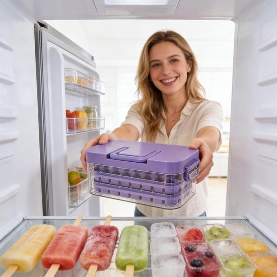 IJsblokjeshouder met deksel - IJsblokjesmaker - Dranken koelen - 64 ijsblokjes - 268 cm lengte - Paars — afbeelding 4