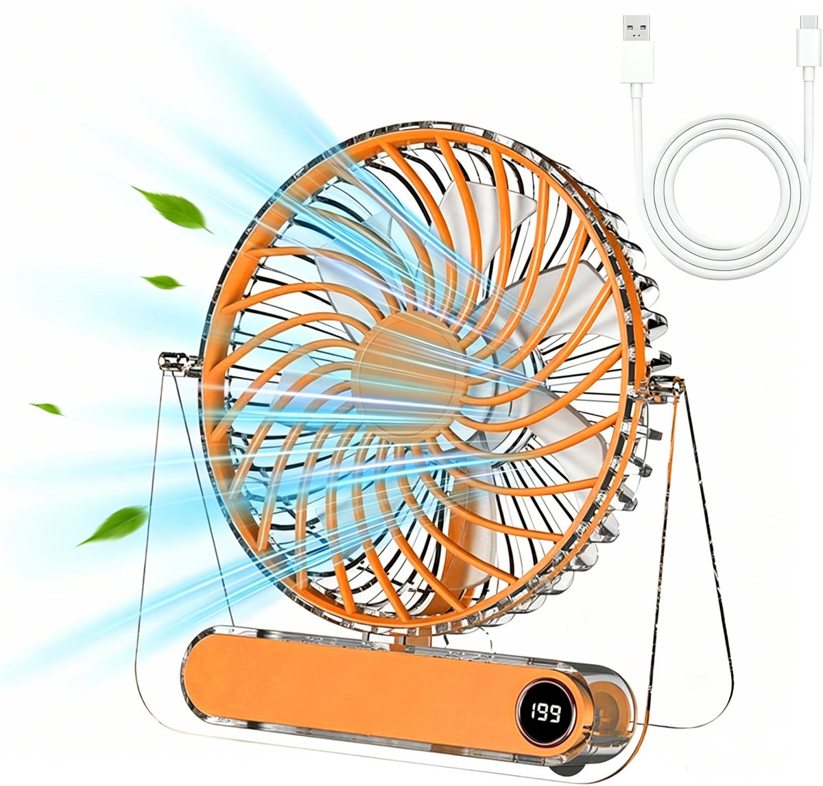 Oplaadbare Tafelventilator Draagbare Mini USB - Transparante Bureau Ventilator met 5 Snelheden - Stille Handventilator voor Kantoor - Reizen & Kamperen