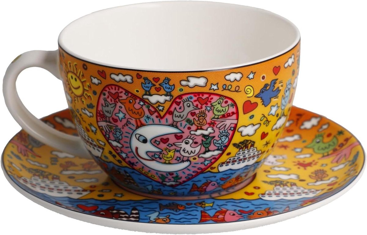 Theekop Rizzi - Cappuccino mok - Genieten van koffie - Fine Bone China - 0.02 liter - Multicolor