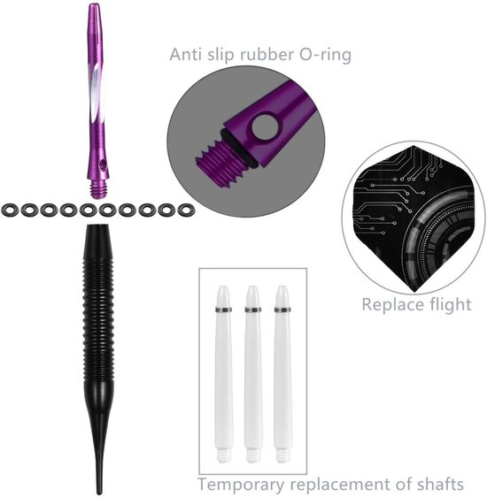 Elektronische Dartset - Darts met Zachte Punten - Gezinsvermaak - Veilig en Duurzaam - 3 Stuks - Paars — afbeelding 5