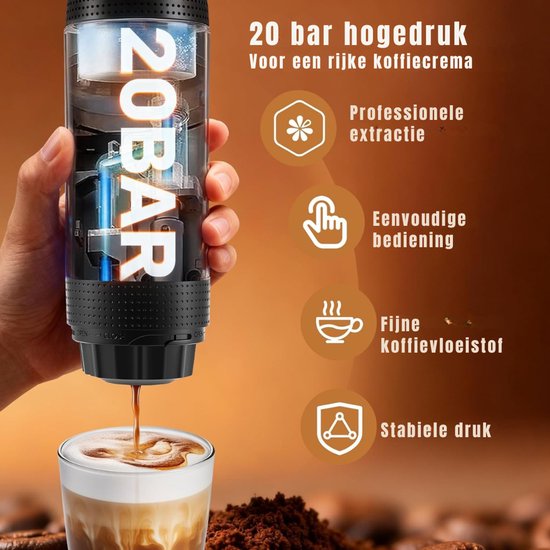 AHD® Draagbare Koffiemachine - Blender To Go - Draagbare Blender - Zwart- 9cm x 9cm x 27cm van Ahd — afbeelding 5