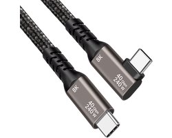 USB C kabel | Laadsnelheid 48V / 5A / 240 watt | USB4 | 40 Gb/s | 8K | Type C naar C | Haaks | Male to male | Power delivery | Snelladen | E-Marker IC chip | Zwart | 1 meter | Allteq