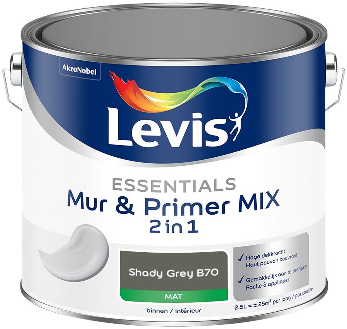 Levis - Essentials Mur & Primer Mix - Shady Grey B70 - Mengverf - 2,5 L