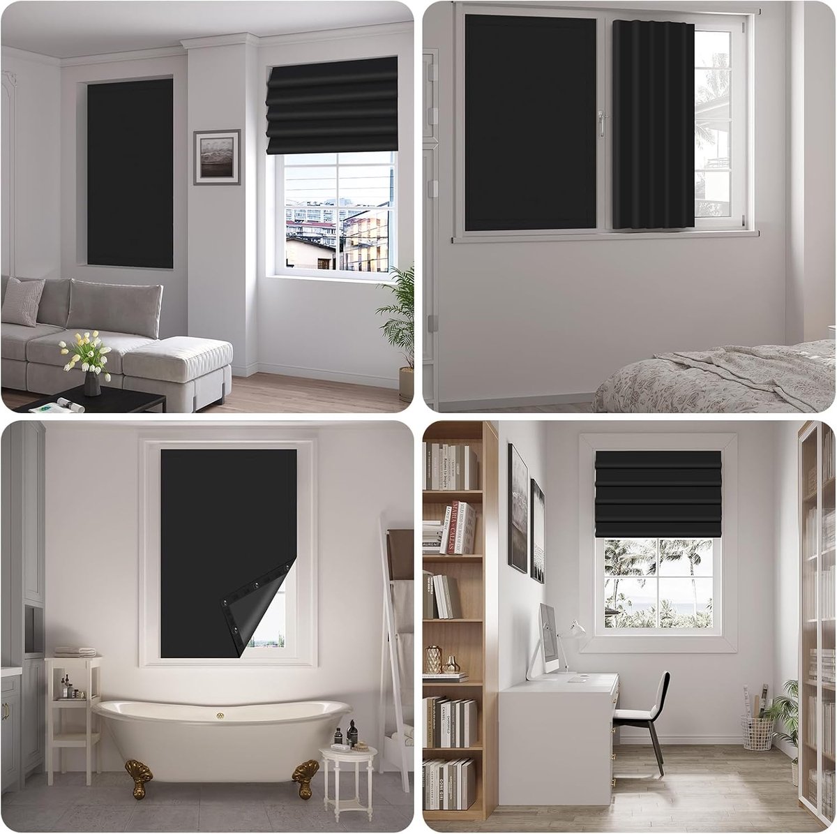 Verduisteringsgordijn met zuignappen - 96cm x 120cm - Rolgordijn voor dakramen - Zonwering doek - Thermo Rolgordijn - Verduisterend - Isolerend - met Zuignappen - Zonder Boren - Draagbare verduisteringsgordijnen - Reisrolgordijn - Zwart – foto 4