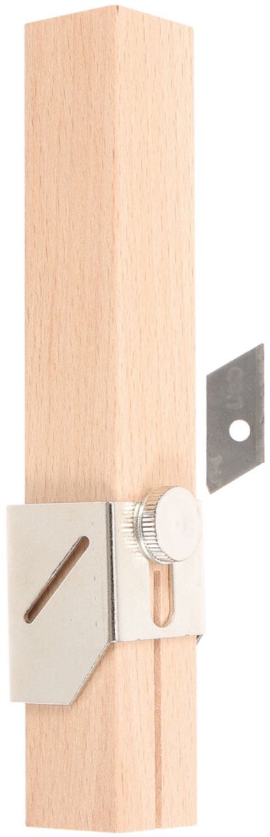 Touwsnijder voor plastic flessen – metaal en hout, 14 x 3 x 3 cm