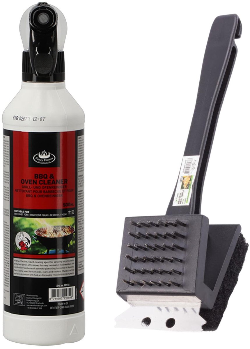 BBQ reinigingsset - barbecue schoonmaakborstel - reiniging spray