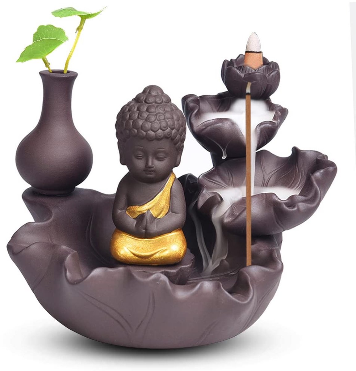 Dailygoods - Wierookhouder - Gouden Boeddha Waterval - Ceramische Wierookbrander - Gezellige Sfeer - Aromatherapie - Decoratie voor Kantoor en Slaapka