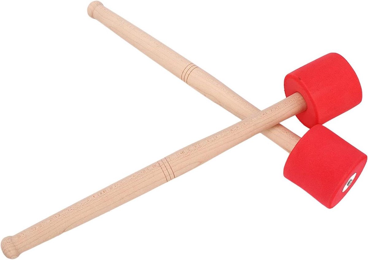 Percussie Mallets - Basdrum Stokken - Muziek Maken - Eikenhouten Handvat - 2 Stuks - Rood