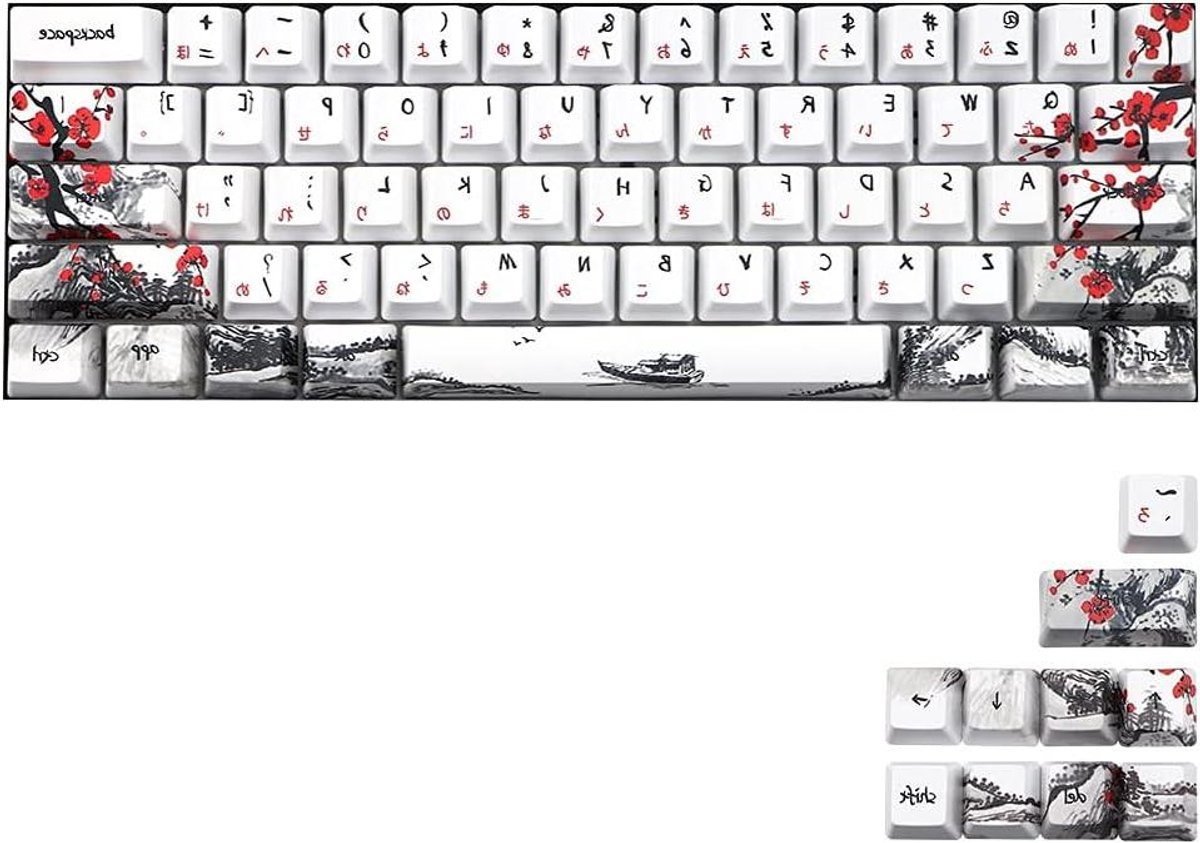 Keycaps Set - Toetsenbord Caps - Desktop Gebruik - Dye-Sublimated PBT - 71 Keys - Zwart Wit