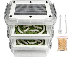 Meelworm Kweekset - Voederautomaat Insecten - Dieren Voeden - Hygiënische Kweek - 19 x 11 x 7 cm - Transparant
