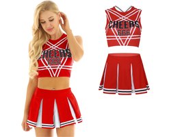 Sexy Cheerleader Kostuum - 2-delig Rood Verkleedpakje - Rokje & Korte Top Met Open Rug - Rollenspel / Cosplay - Lingerie Ondergoed voor Dames - Maat M