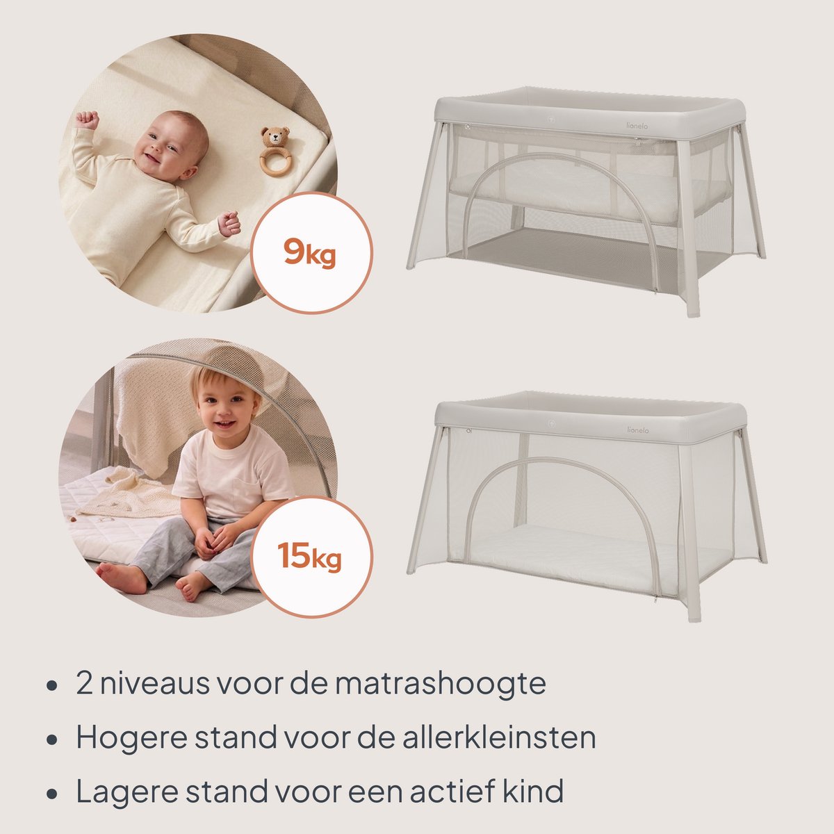 Lionelo Mila – 2 in 1 Reisbedje & Campingbed – Lichtgewicht – 2 Hoogteposities – 4 cm T25 Matras – 360° Mesh Ventilatie – Snel Compact Opvouwbaar – Zij-ingang met Rits – Inclusief Draagtas – Afneembare Wasbare Hoes thumbnail 4