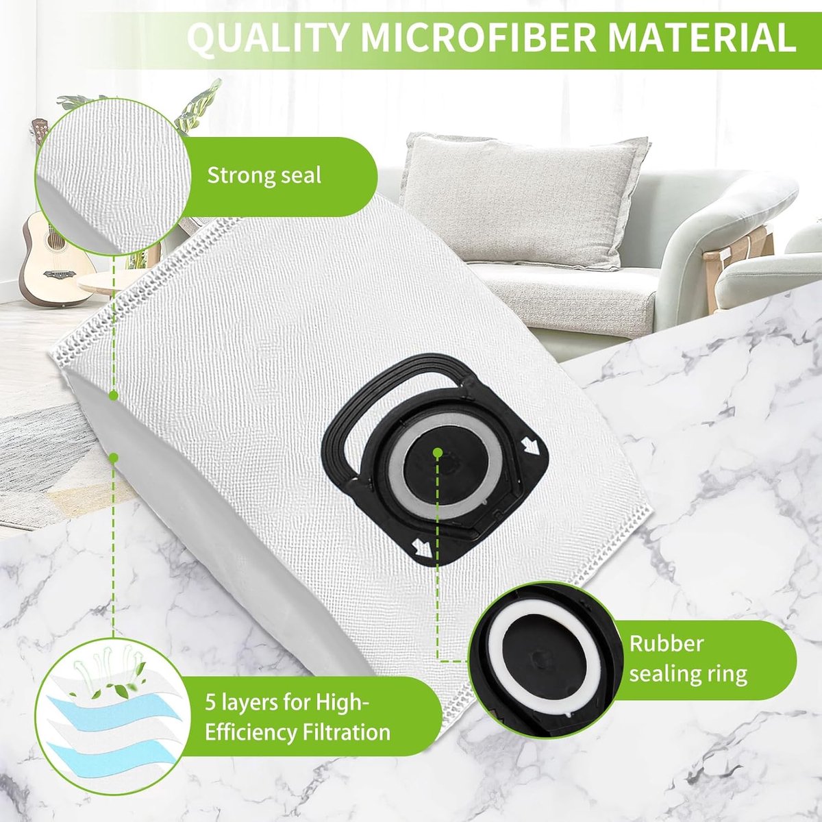 Stofzuigerzakken - Hygiene+ zakken - Stofvrij werken - 5-laags microvezel - 15 stuks - Wit