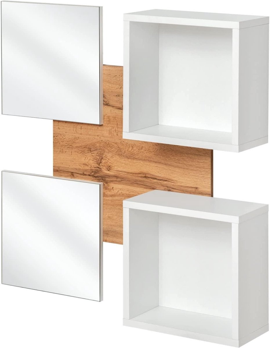 Wandpaneel met spiegel - Spiegelkast met planken - Decoratie en opbergruimte - Moderne sti