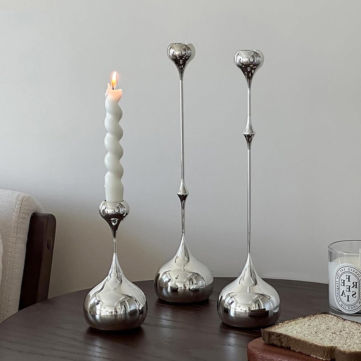 Metalen Kandelaars - Kaarsenhouders Set - Tafel Decoratie - Verzwaarde Basis - 3 Maten - Zilver Goud