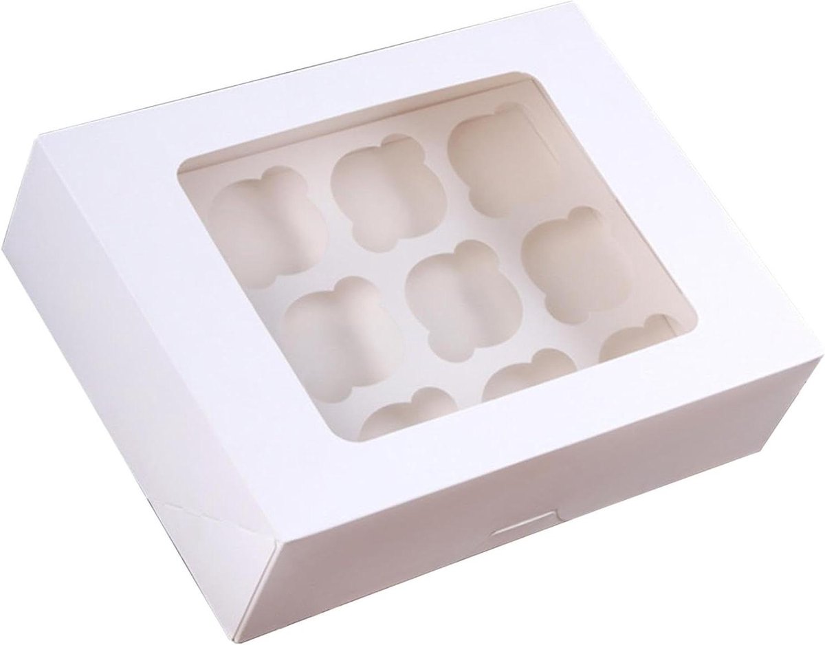 Cupcake Dozen - Bakkerij Verpakking - Lekkernijen Presenteren - Met Venster - 10 Stuks - Wit