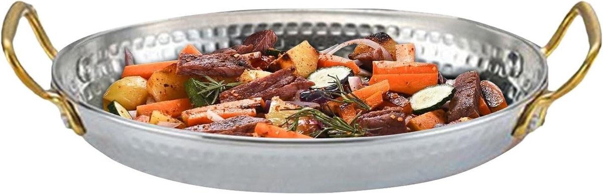 Paella Pan - Koekenpan Steel - Grote Maaltijden - Ovaal Ontwerp - 18x12.5cm - Zilver
