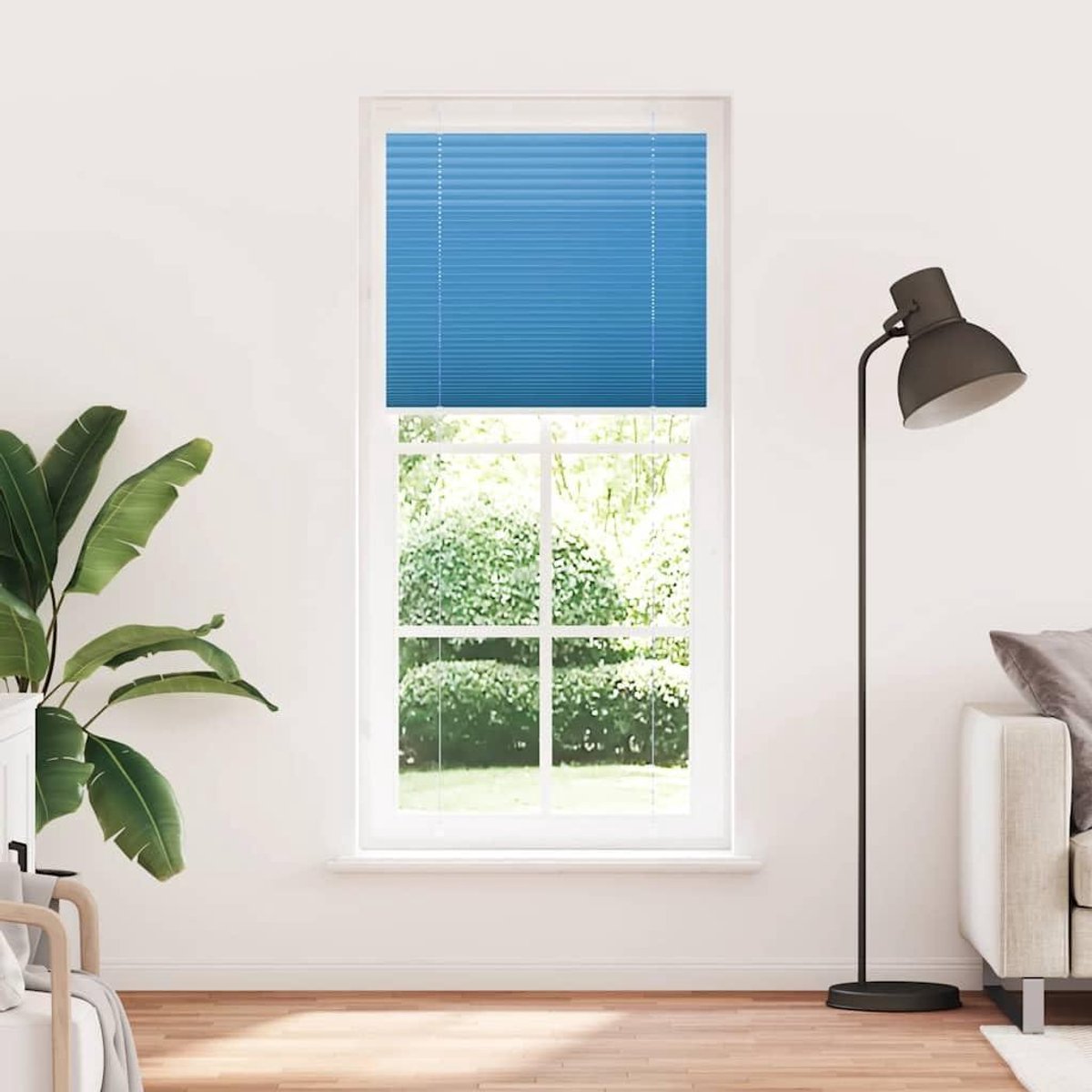 Plissé gordijn - Raambekleding - Zicht en zonwering - Montage zonder boren - 90x200 cm - Blauw