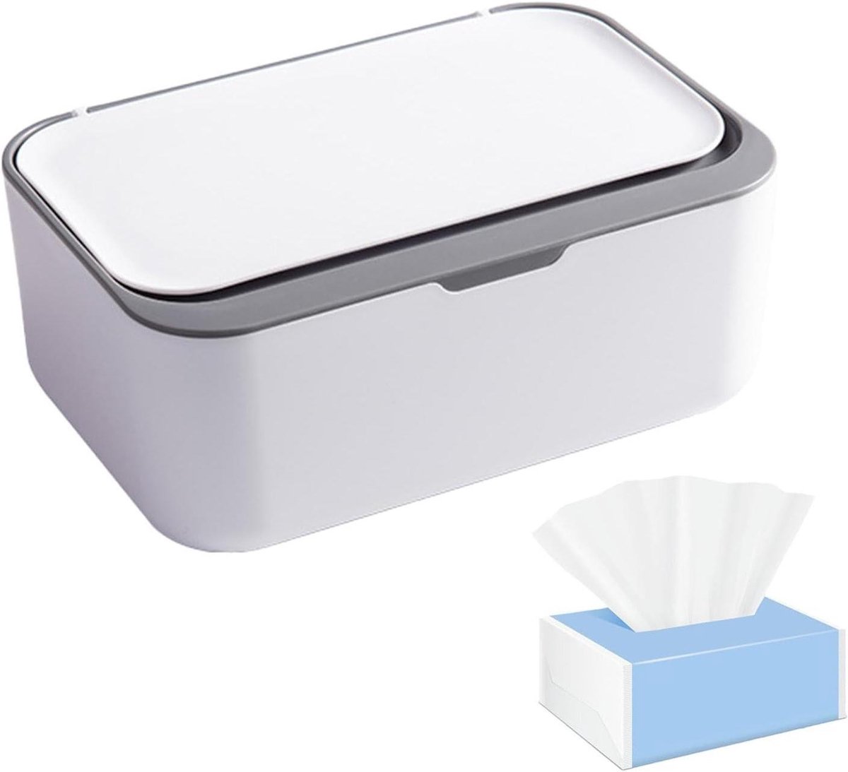 Doekjes Dispenser - Natte Doekjes Box - Hygiënisch Houden - Vochtvasthoudend Deksel - 19 x 13.5 x 7.5 cm - Grijs