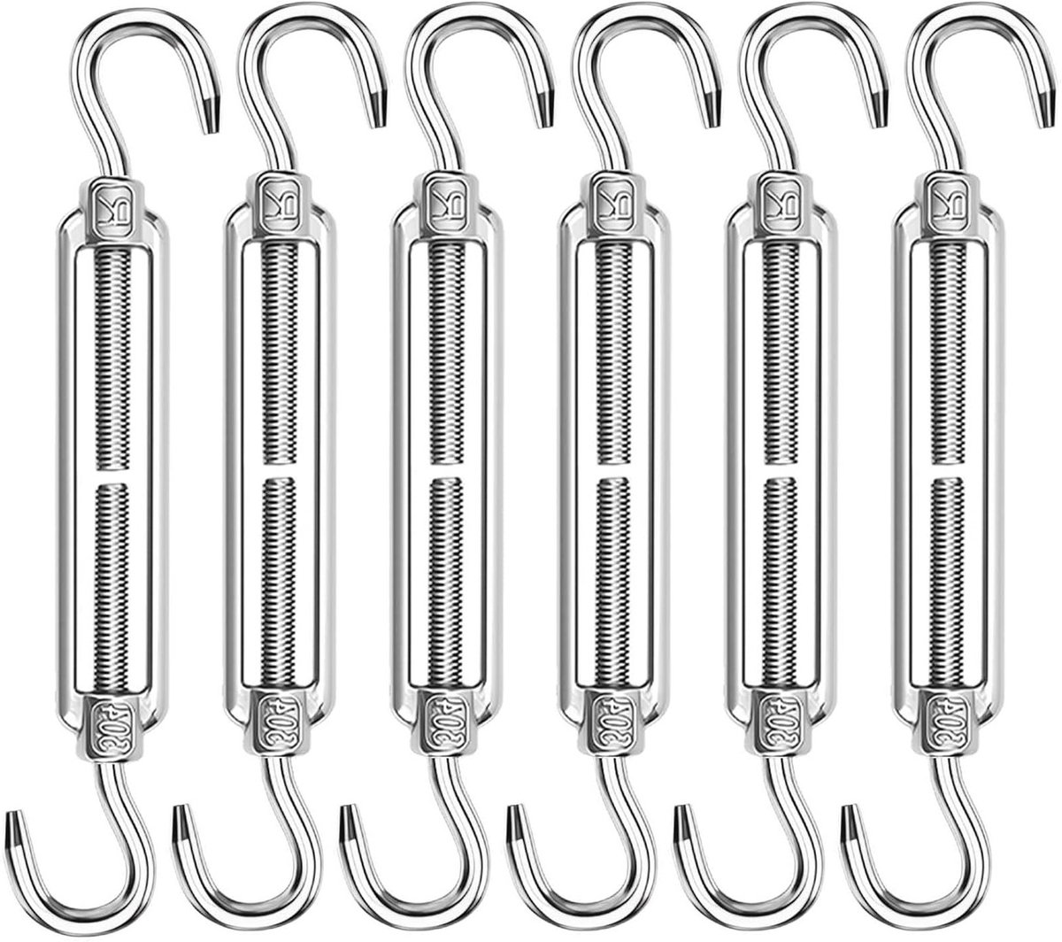Set van 6 M5 Spanners van RVS, Verstelbare Kabelspanner voor Touw en Tuinscherm, Sterke Tensioner voor Tuinhek en Zonnescherm