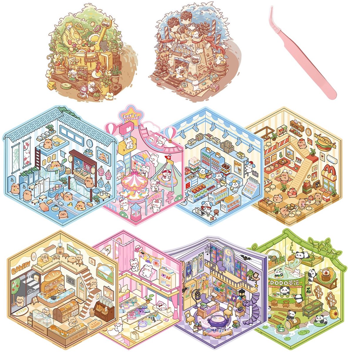 Dailygoods - 10 Sets 3D-Stickers voor Miniatuurscènes, DIY Plakboek