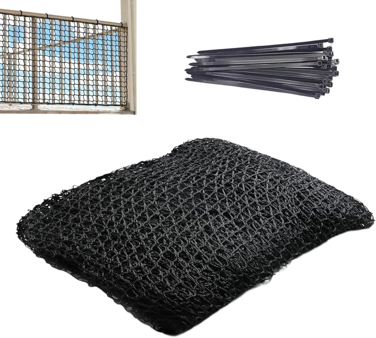 Veiligheidsnet Balkon - Valbescherming Huis - Kinderen Huisdieren - Knoopvrij Dubbel Weefsel - 200 x 80 cm - Zwart