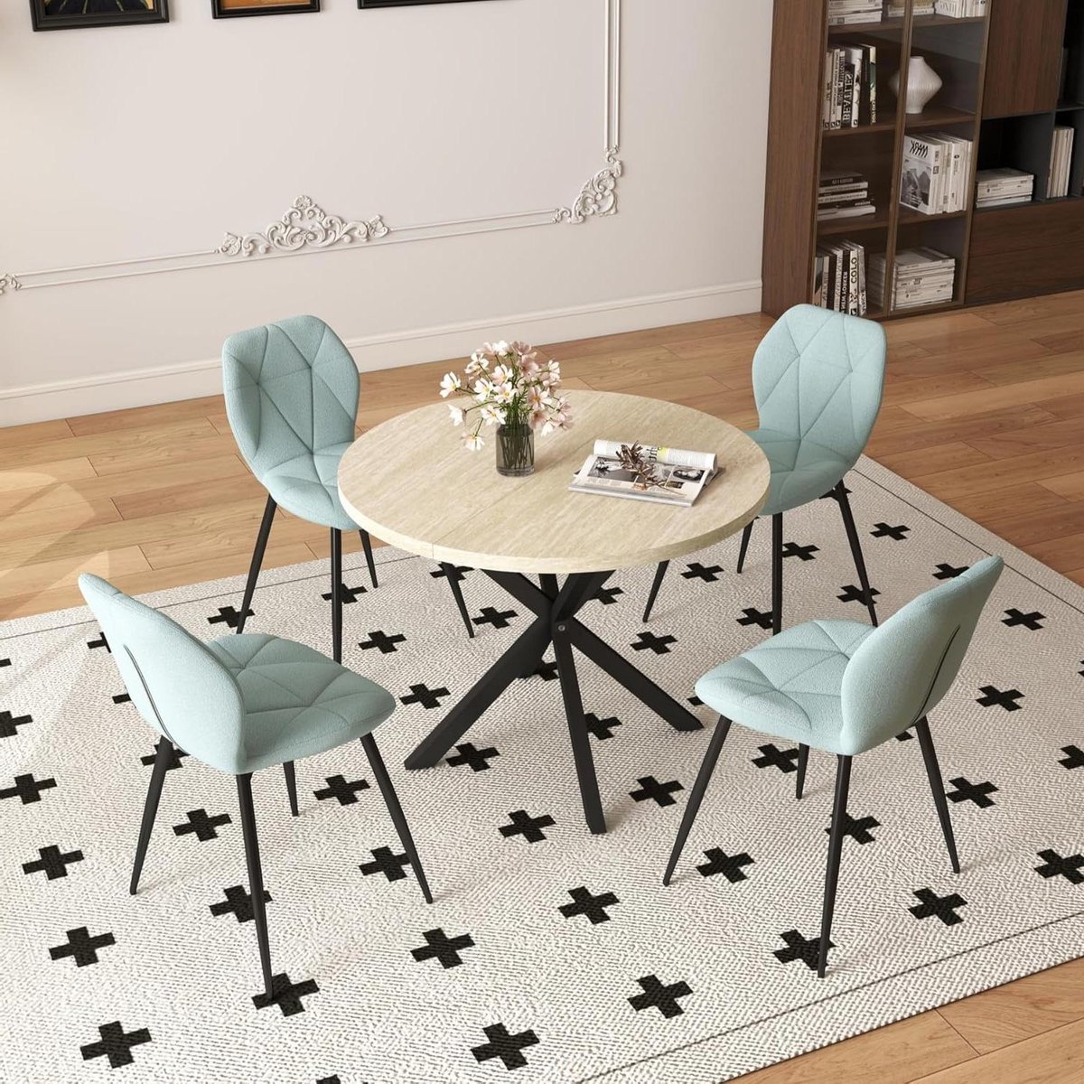 Eettafel Stoelenset - Eetkamer Meubels - Samen Eten - Ronde Houten Tafel - 100 cm Diameter