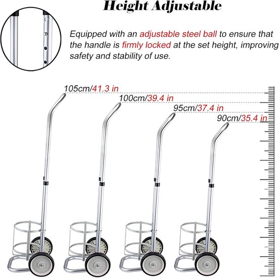 Flessenwagen - Mobiele Trolley - Flessen Vervoeren - In Hoogte Verstelbaar - 105 cm Hoog - Aluminiumkleurig — afbeelding 3
