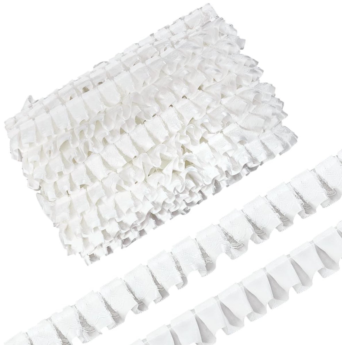 Cosensi - Dailygoods - Wit Satijn Ruche Kant Rand Trim 2-Layer voor Naaien en Decoratie