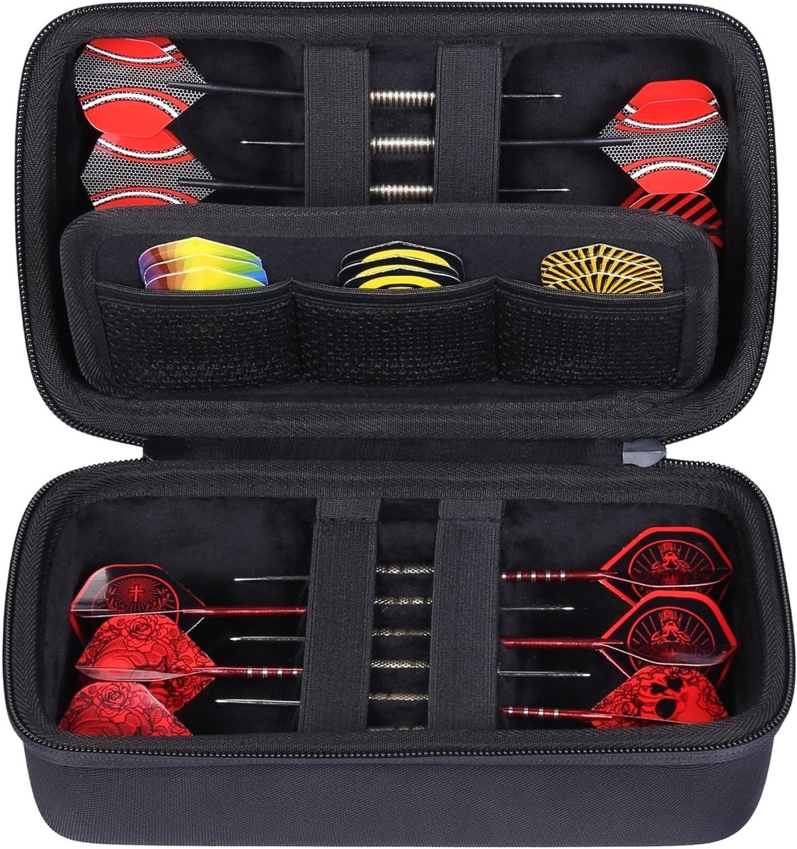 Dart Case met Hard EVA Shell voor Stalen en Zachte Darts, Inclusief Mesh Vakjes voor Darts Accessoires en Bescherming