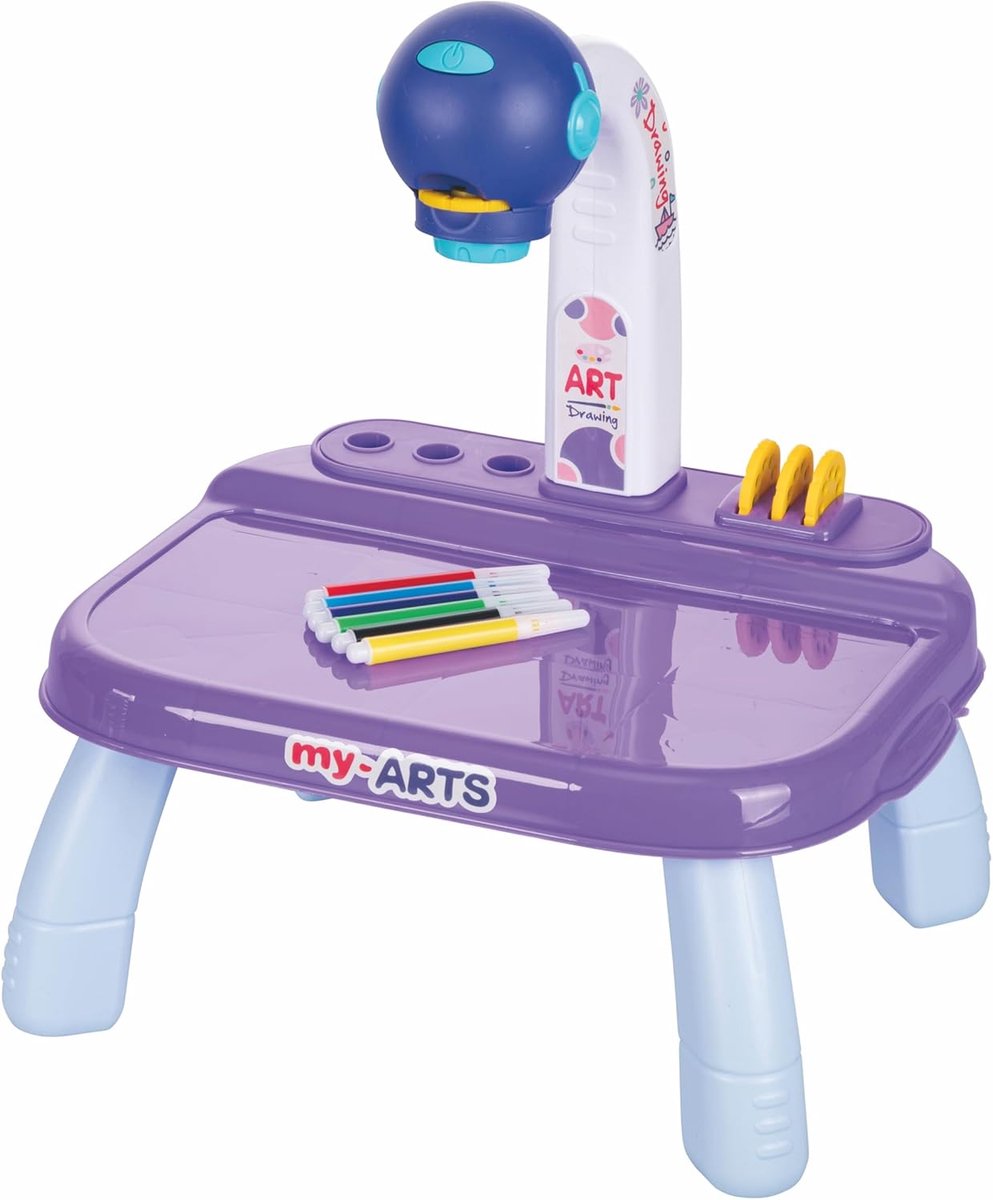 Tekentafel Projector - Kinderen Tafel - Artistieke Ontwikkeling - Met Verstelbare Projectie - 42 x 24 cm - Wit Paars Blauw