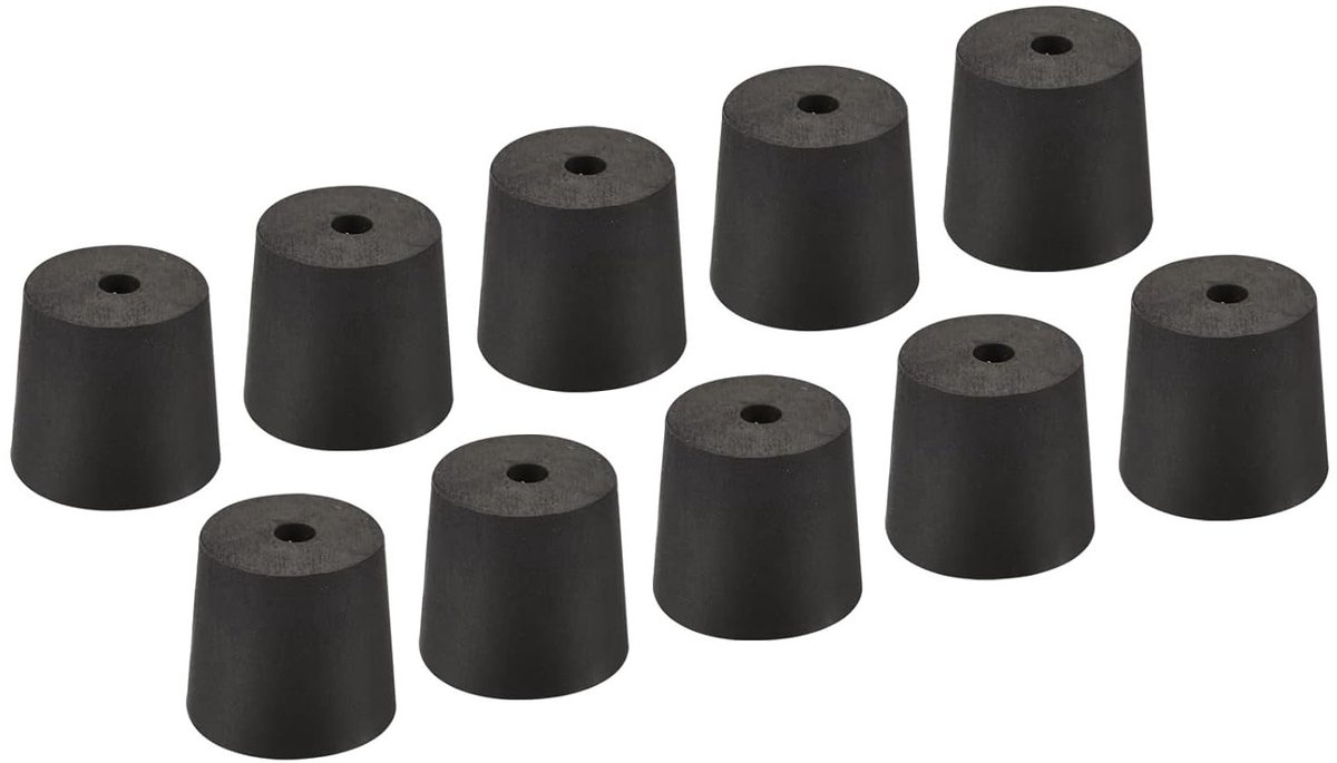 Set van 10 Conische Rubber Stoppen met Gat, Hoge Temperatuurbestendigheid, Ideaal voor Laboratoria en Industrie (Zwart, 23 tot 27 mm)