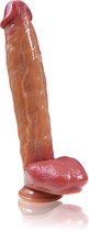 JustFun XXL Realistische Dildo met Balzak - 29.8 CM - Met Zuignap - 5.3 cm Diameter - Extra Groot - Sex Toys voor Mannen & Vrouwen - Lichtbruin