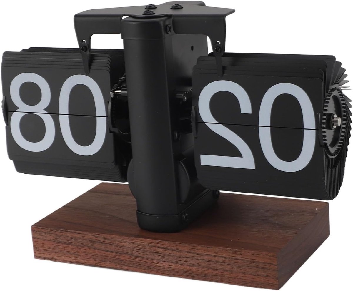 Vintage Flip Clock - Rotating Digitale Klok met 24 Uur Weergave voor Woonkamer en Kantoor, Antislip Basis en Batterijvoeding