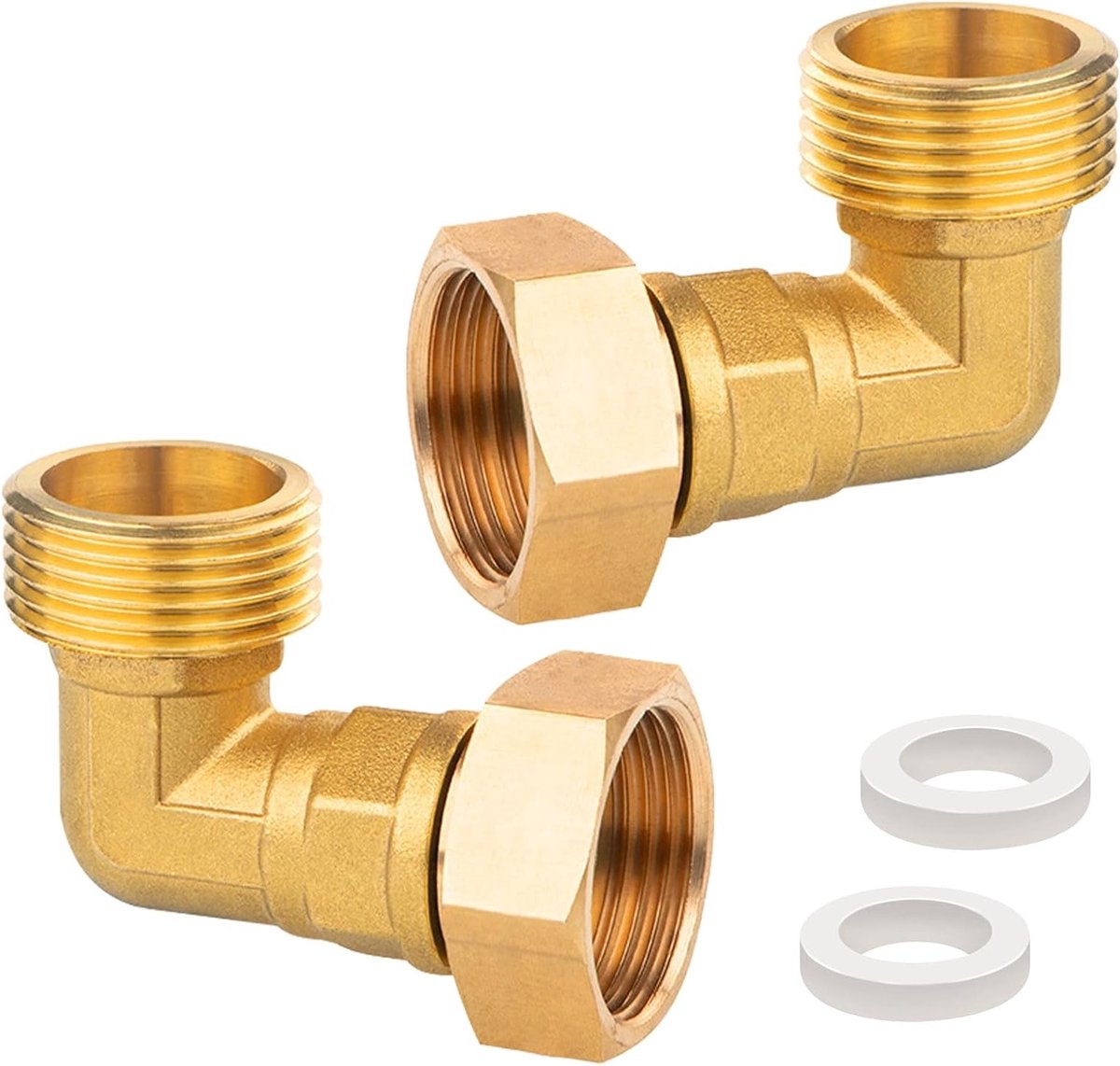 Verstelbare messing schroefverbinding 90 graden, 1 inch, voor waterinstallaties en centrale verwarmingssystemen, inclusief O-ring, DN25, 2 stuks