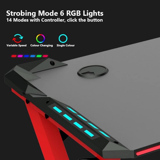 Gaming Bureau - Computer Bureau - Thuiswerken Gamen - Geïntegreerde LED Verlichting - 39 Inch - Zwart — afbeelding 4