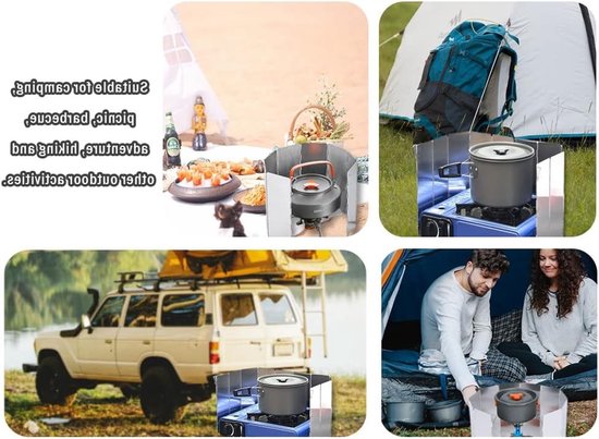 Opvouwbare Aluminium Windscherm voor Kamperen met 16 Lamellen en Telecopische Blazerpijp voor Buitenactiviteiten, Picknicks en Koken op Gasfornuis — afbeelding 2