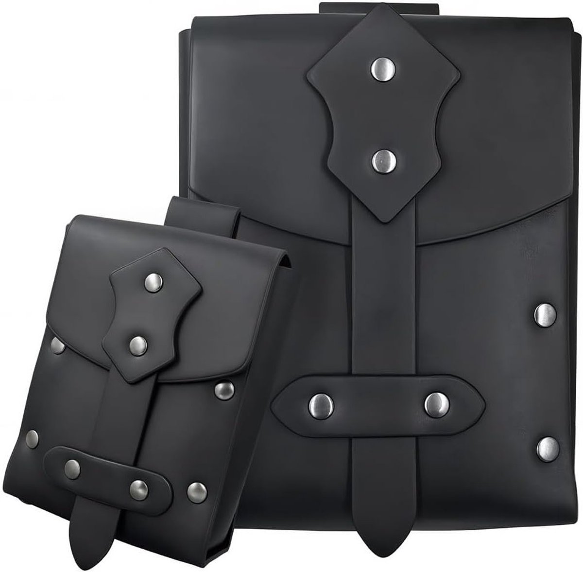 2 Stuks Middeleeuwse PU Leren Studded Heuptas Retro Renaissance Tas voor Halloween Kostuum Cosplay en LARP Evenementen - Zwart, Compact en Duurzaam