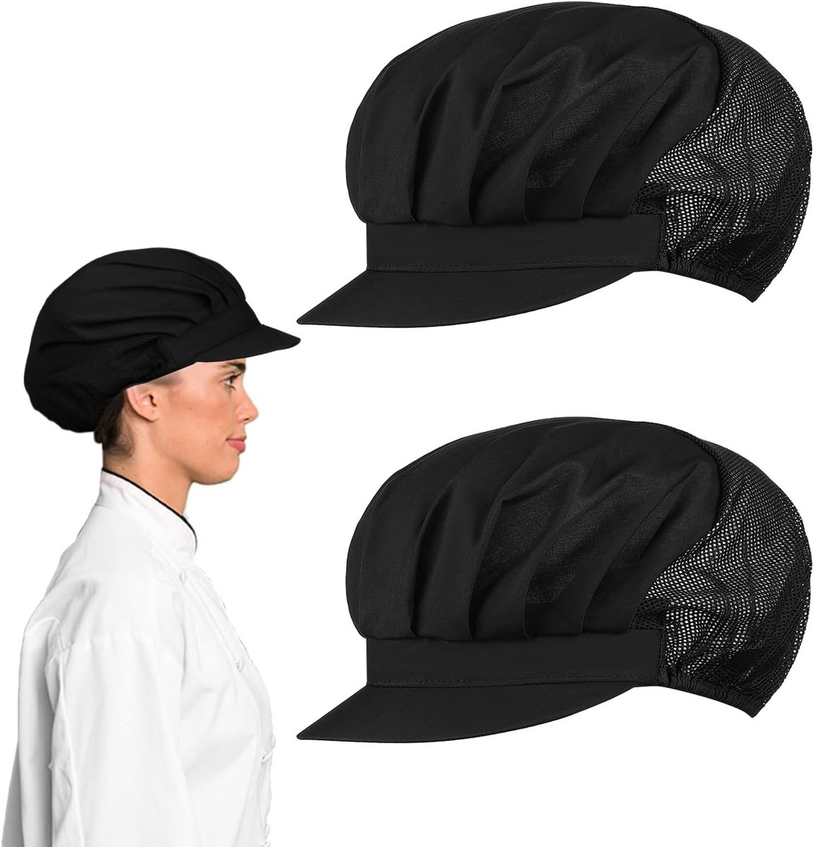 Unisex Kookmuts Set van 2, Ademend Mesh Hoofddeksel voor Koks, Bakker en Cateringdiensten, Professionele Werkmutsen met Elastische Band