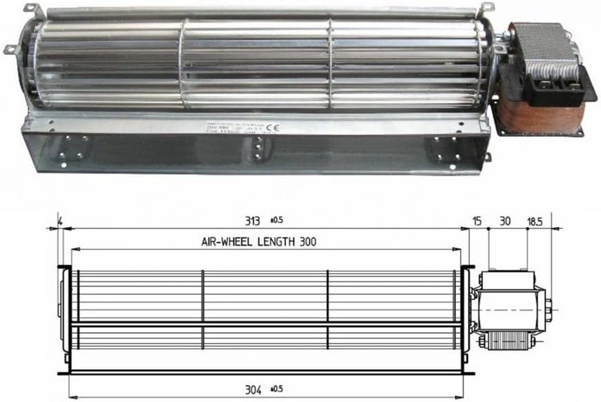 Tangentiaalventilator Pelletkachel - Luchtverplaatser Verwarming - Gelijkmatige Warmte - Afstandsbediening Inclusief - 380 mm Lengte - Zwart