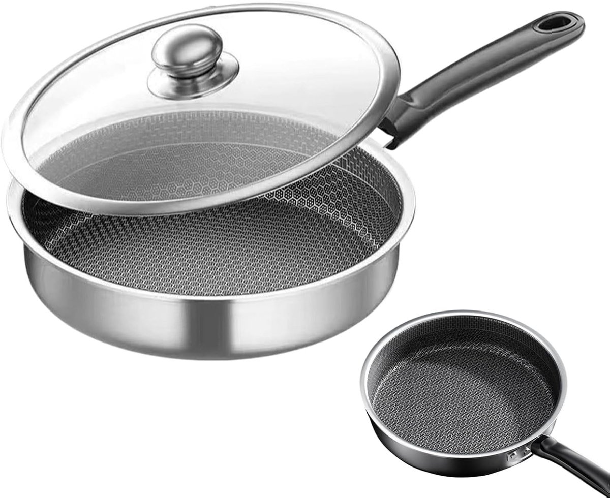 Roestvrijstalen Koekenpan Kookgerei Met Deksel Gelijkmatige Warmte Honingraat Bodem 30 cm Diameter