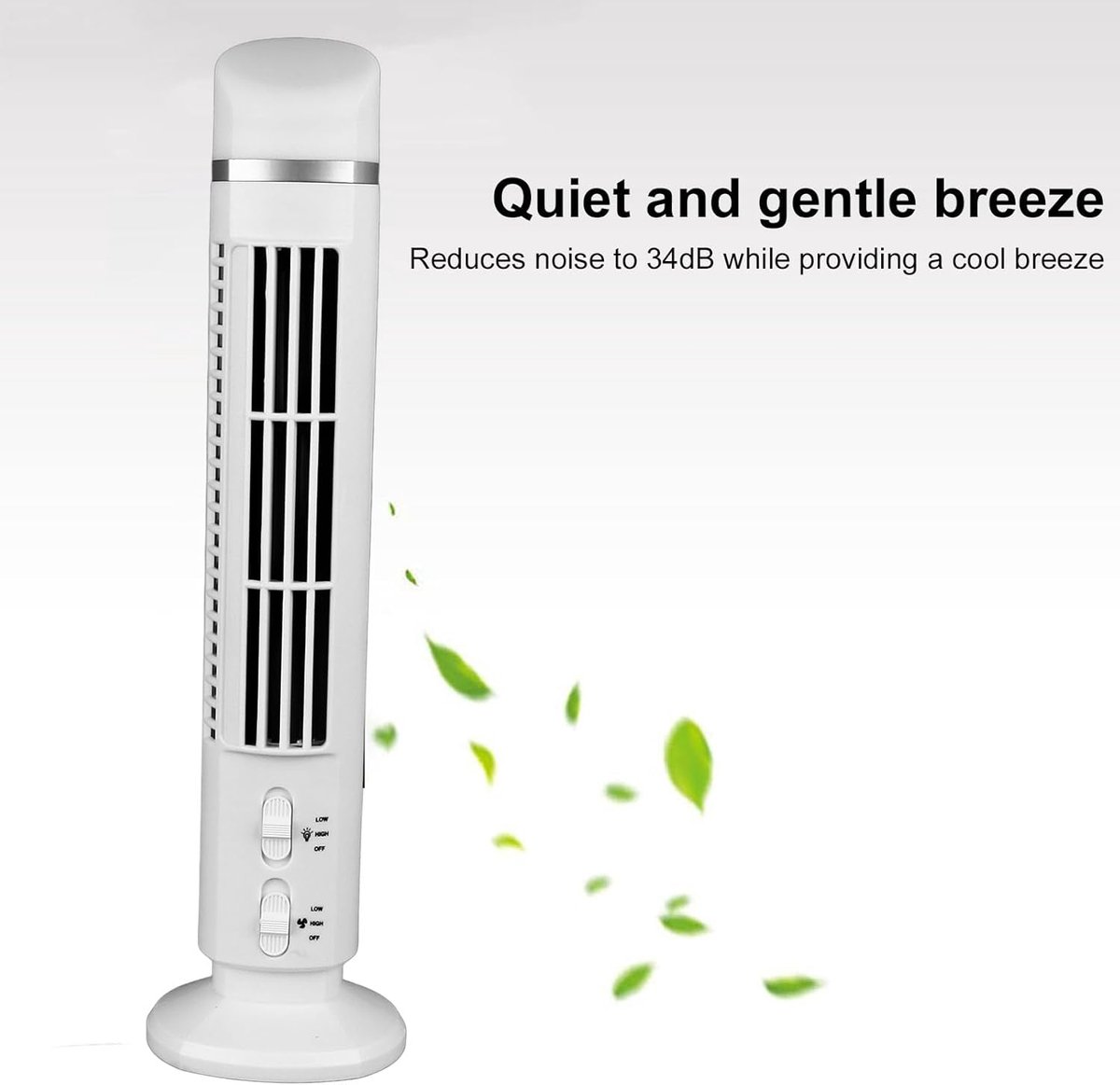 Torenventilator Bladloos - Staande Ventilator - Persoonlijke Koeling - Draagbaar USB Ontwerp - 40 Inch Hoogte - Wit – foto 5