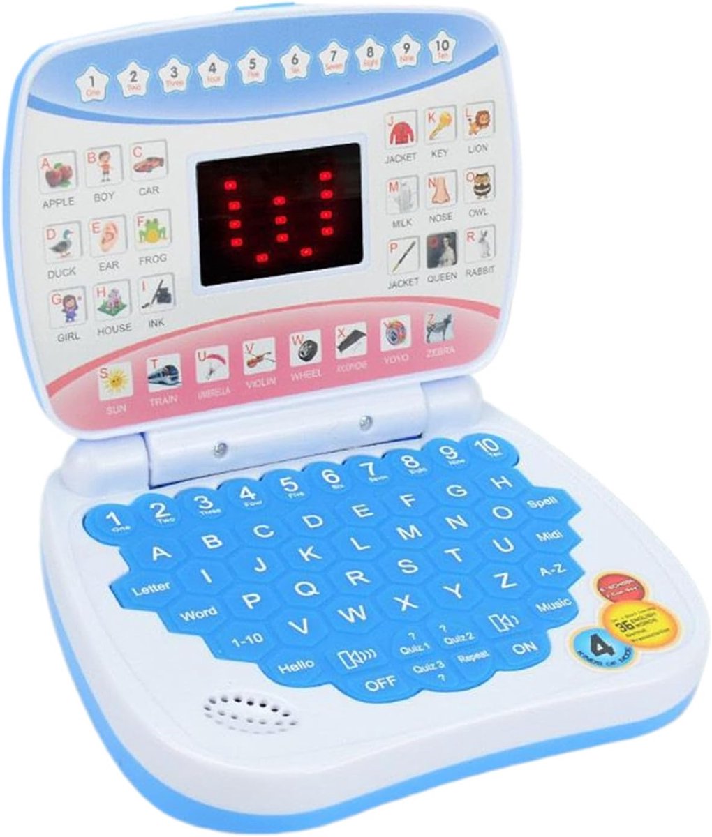 Educatieve Laptop - Kinderspeelgoed Leren - Vroeg Leren - Draagbaar Handvat - 15 x 12 cm - Blauw