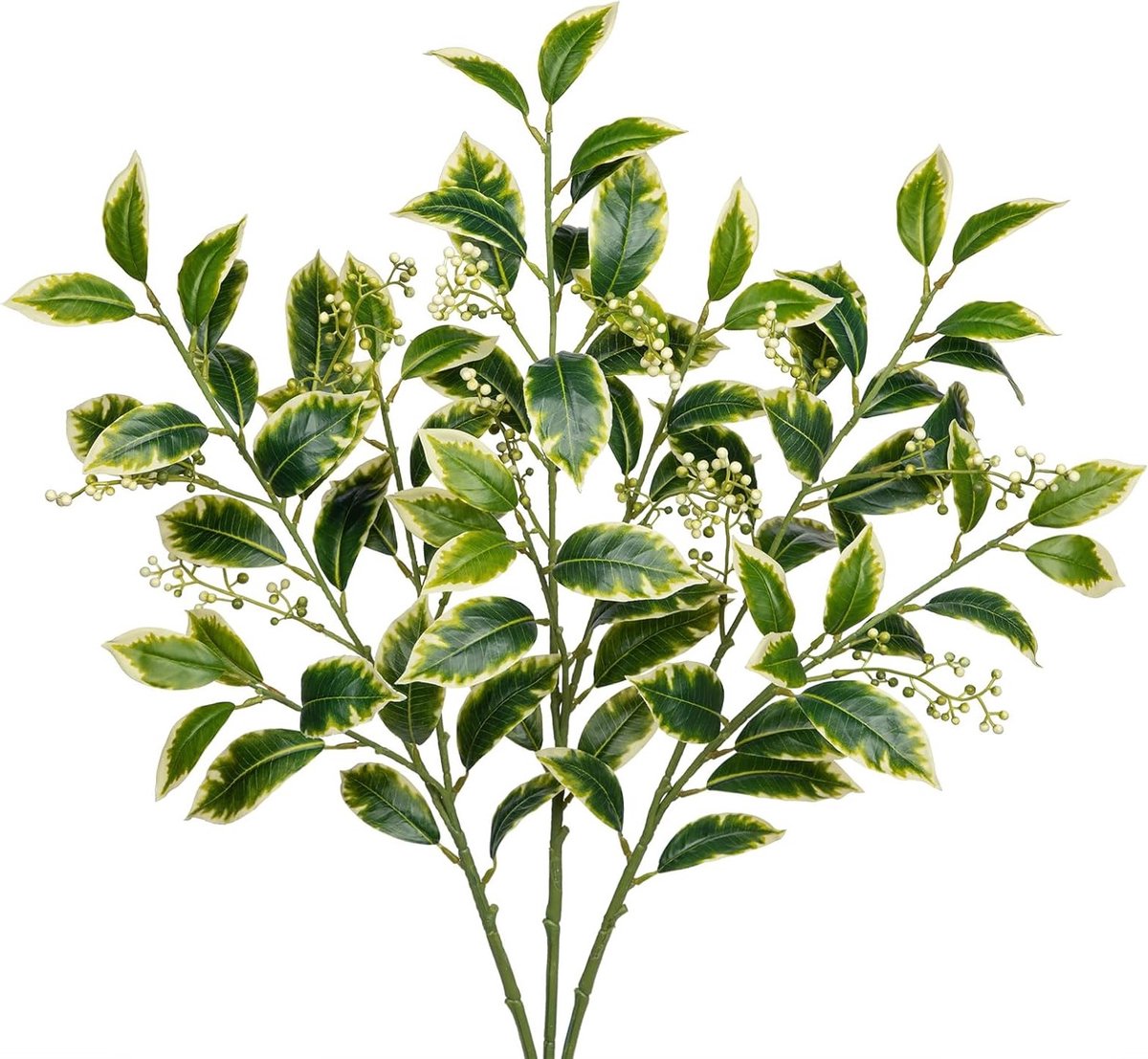 Kunstmatige Ficus Bladeren - Stengels Takken - 3 Stuks - Lange Stengels - Faux Zijde Blad 