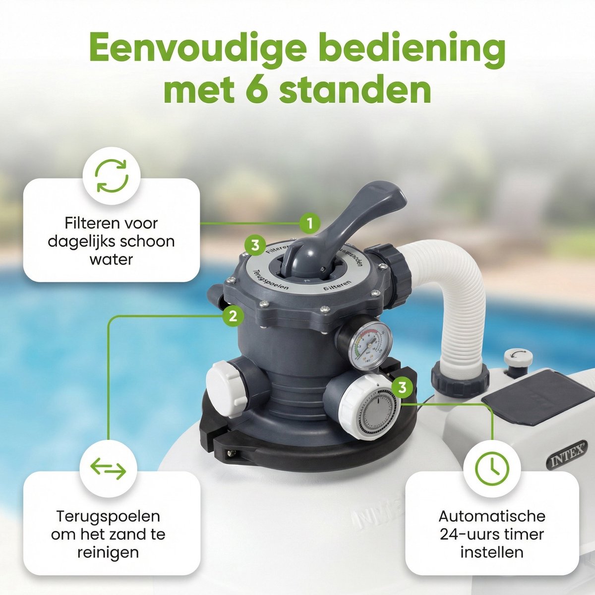 Intex 26644GS Zandfilterpomp - SX1500 - 4000 liter per uur inclusief Filterzand (3 stuks) en Testrips – foto 2