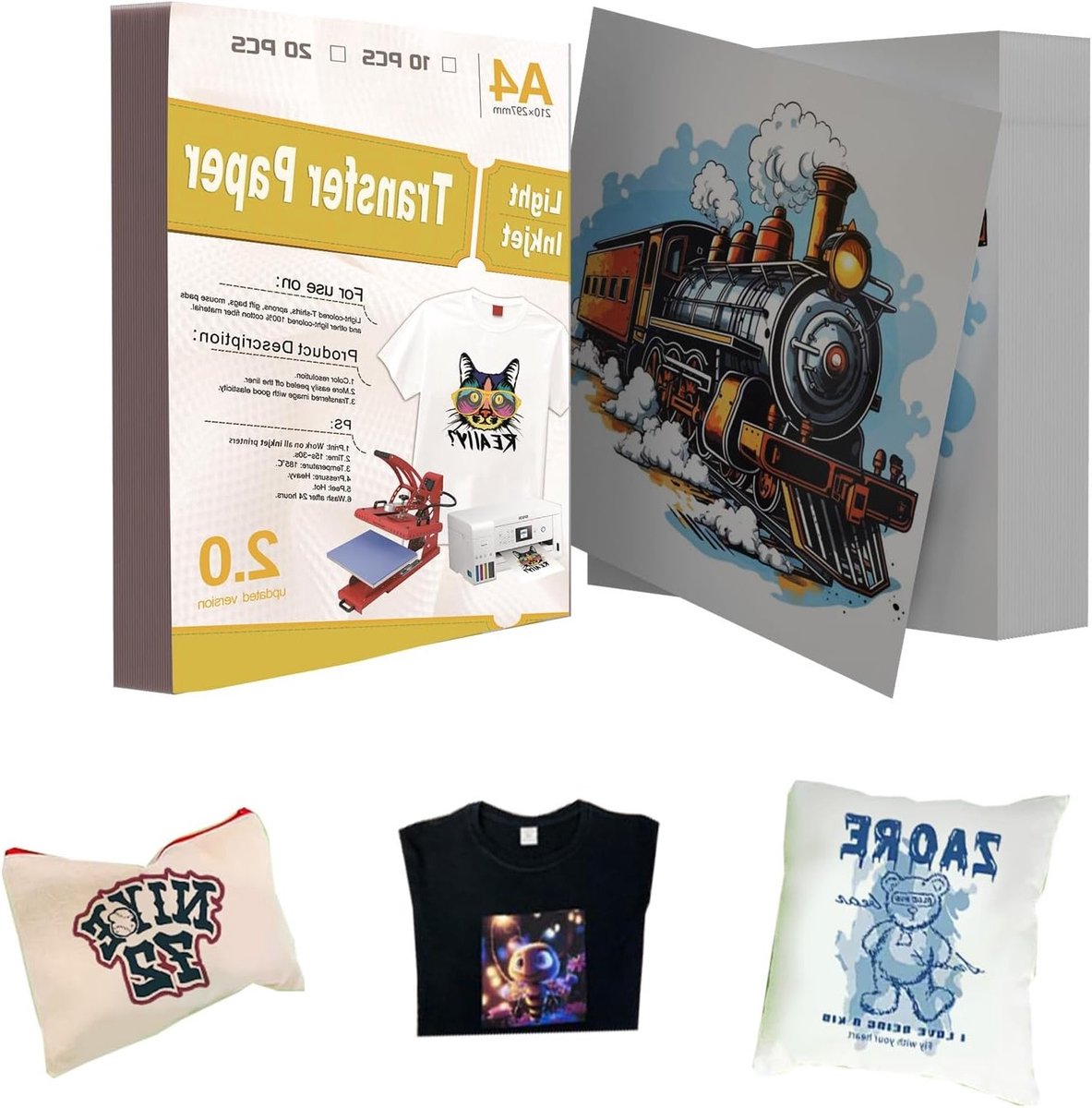 A4 Inkjet Transferpapier voor Lichte Stoffen - 20 Vellen voor T-Shirts, Printbare HTV en Strijktransfers