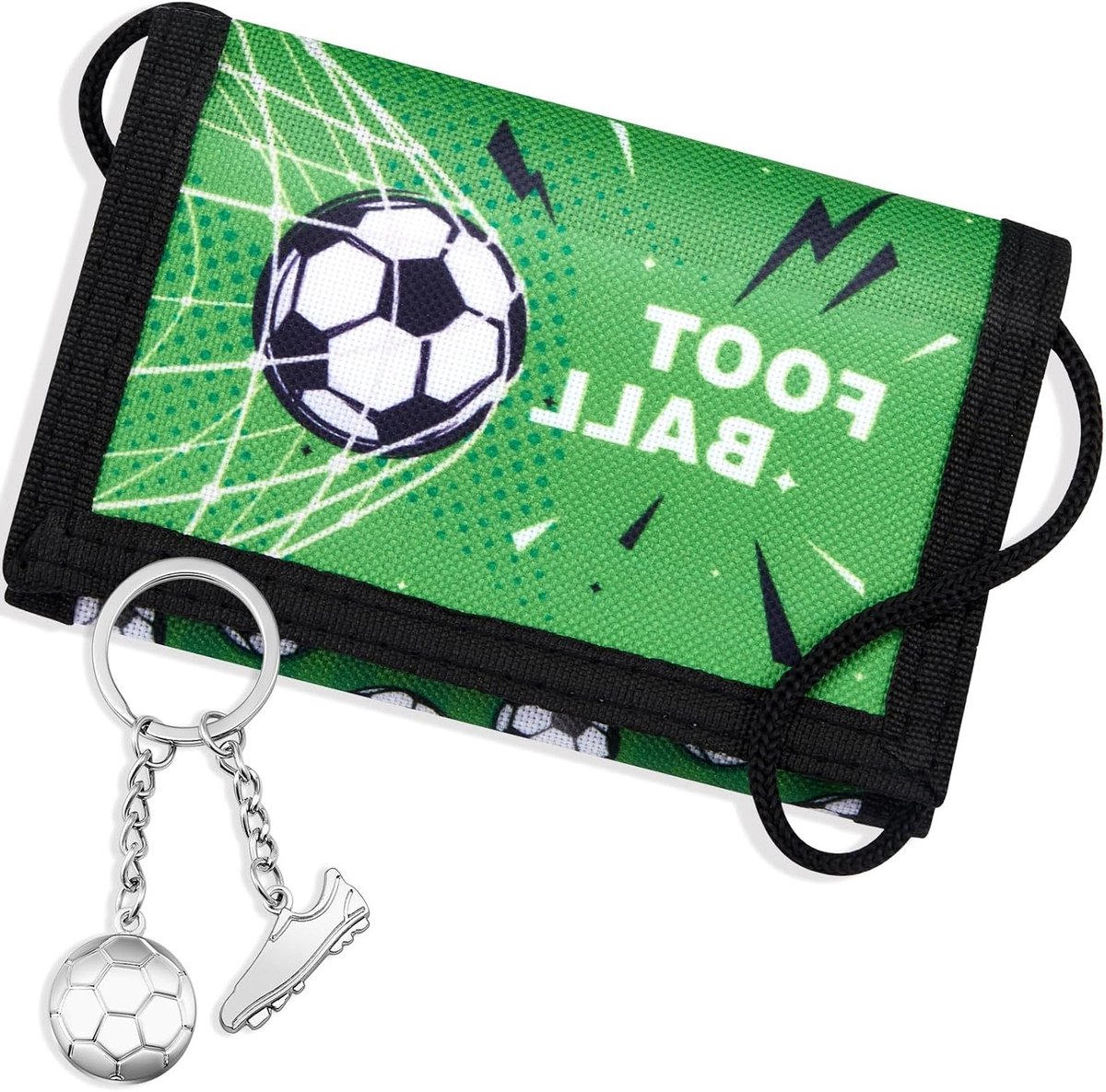 Neck Wallet met Voetbal Motief en Sleutelhanger – Opvouwbare Portemonnee met Rits en Kaartvakken, Perfect Cadeau voor Sportliefhebbers en Voetbalfans