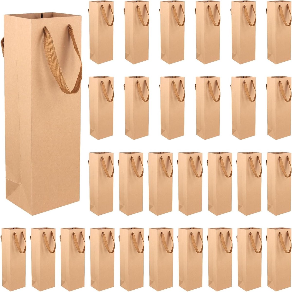 30 Pack Kraft Papier Wijn Geschenkzakken met Handvatten, Herbruikbare Bruine Flessenzakken voor Kerst, Bruiloft en Feest, 35x11x9 cm